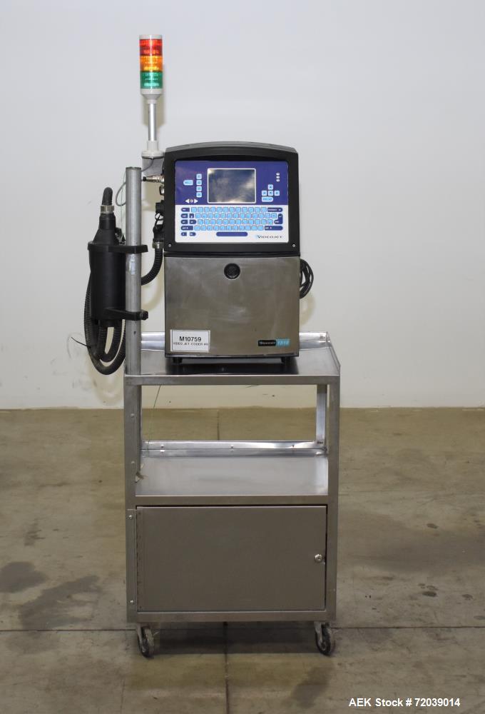 Used Video Jet Ink Jet Coding Machine, Model 1510. Capable of speeds up to 279 m/min (914 ft/min). Has a single print head with up to five lines of type. Communications: Ethernet and RS-232 Serial. 1...